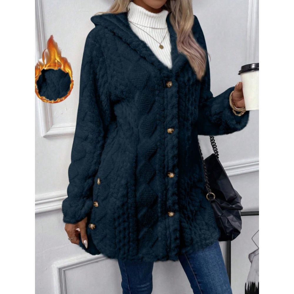 Women's Hooded Long Sleeve Cardigan Regular Fit Urban Style Fleece Coat Casual Jacket