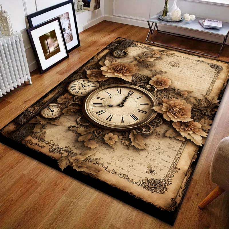 Tappeto Stampato Orologio a Libro Retrò per Camera da Letto Soggiorno Comodino Divano Tappetino Decorazioni per la Casa Moderne Tappeto per Area Spedizione Veloce