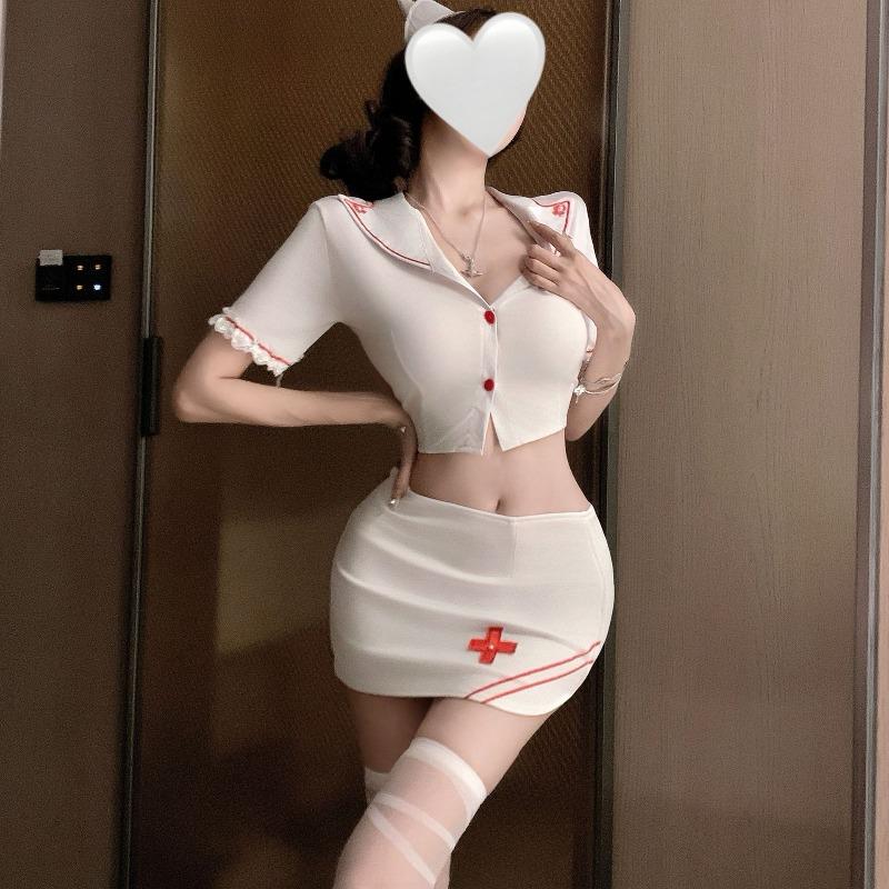 Erotic Nurse Uniform Adult Sex Hot Dress Cosplay Girls Porno Costumes Deep-V Neck Nightdress Women Sexy Lingerie Naughty Clothes