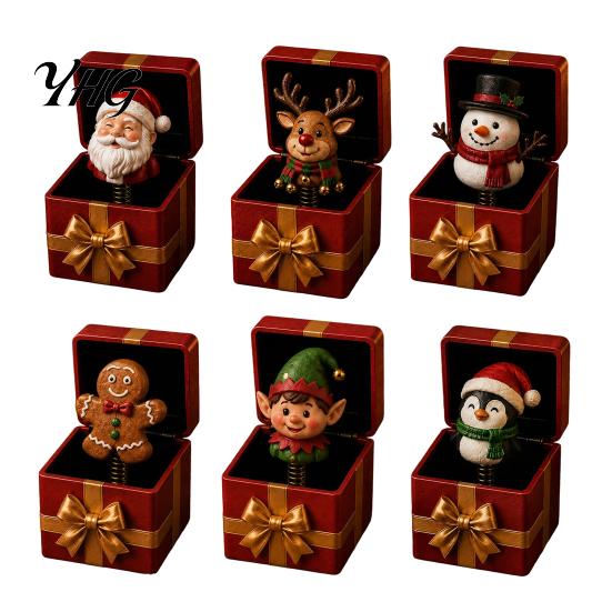 Funny Desk Accessory Christmas Magic Pop-Up Gift Box, Cute Reindeer Santa Claus Gingerbread Prank Unique Holiday Surprise Reusable Spring-Loaded
