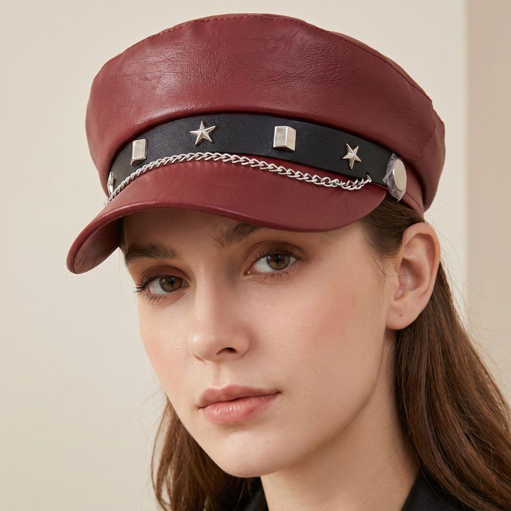 Y2k Star Rivet Beret Punk Octagonal Cap Vintage Flat Top Cap for Girls