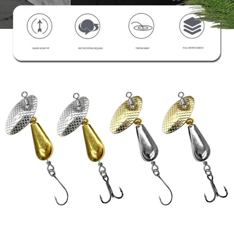 2pcs Fishing Spoons Metal Lures with Hook Rotating Hard Fishing Lures Fishing Sequins Baits for Trout Spinner Baits