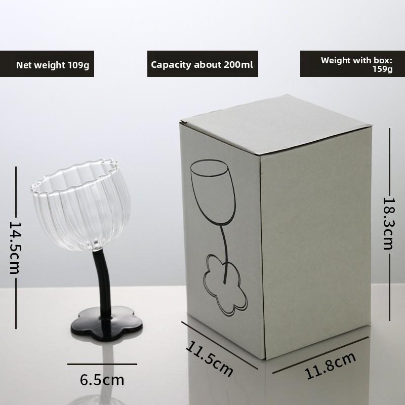 

Tilted Head Cute Flower Vintage Highball Glass Black Transparent Stripes French Romantic Champagne Cup 101-200ml