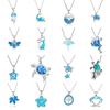 Bohemia Blue Imitation Opal Cute Jellyfish Pendant Necklace For Women Charm Crystal Sun Flower Necklaces  Gift for Women