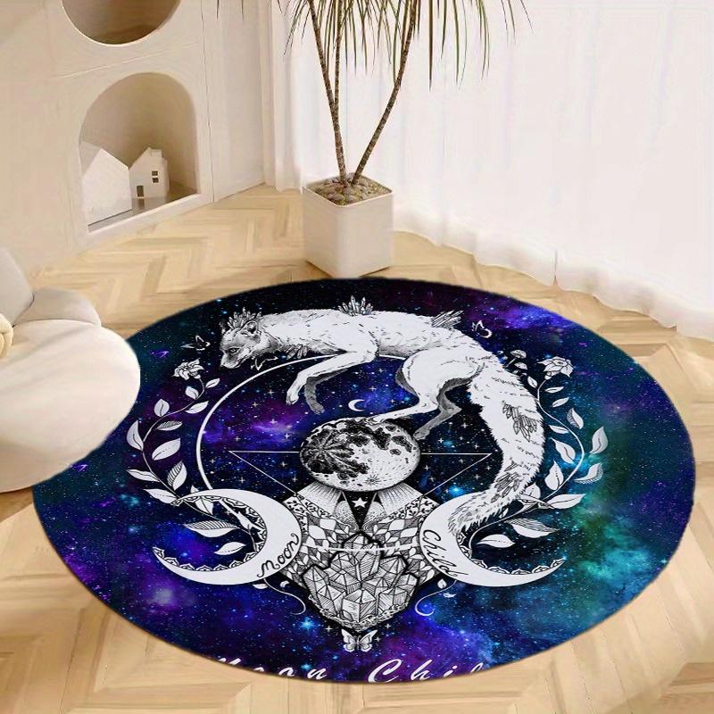 S Golden Wolf Round Rug Nonslip Area Rug Office Chair Mat Carpet For Living Room Bedroom Home Decor