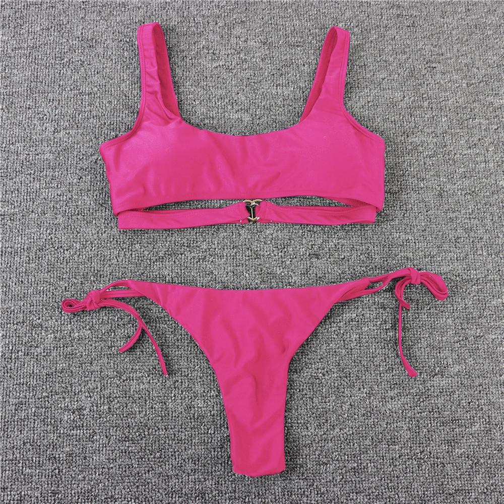 Dames badetøy ensfarget hjerte sexy utskjæring bikini sideknyting brasiliansk strandtøy badebukser