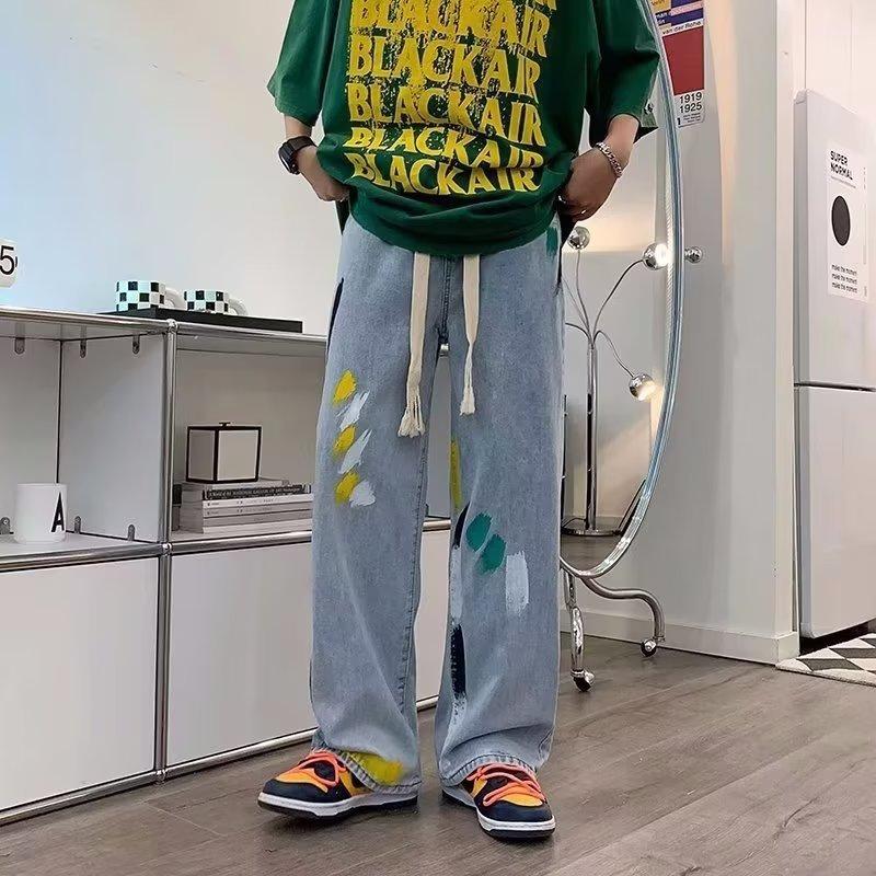 Джинсы мужские JYL Стирка Окрашивание глиной Гонконгский стиль Винтажные джинсовые брюки XXL