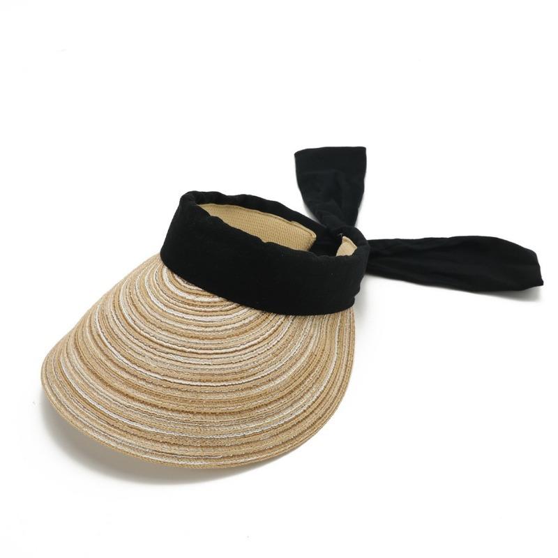 Empty top sunscreen straw hat summer leisure travel commuter visor adjustable strap large brim hat