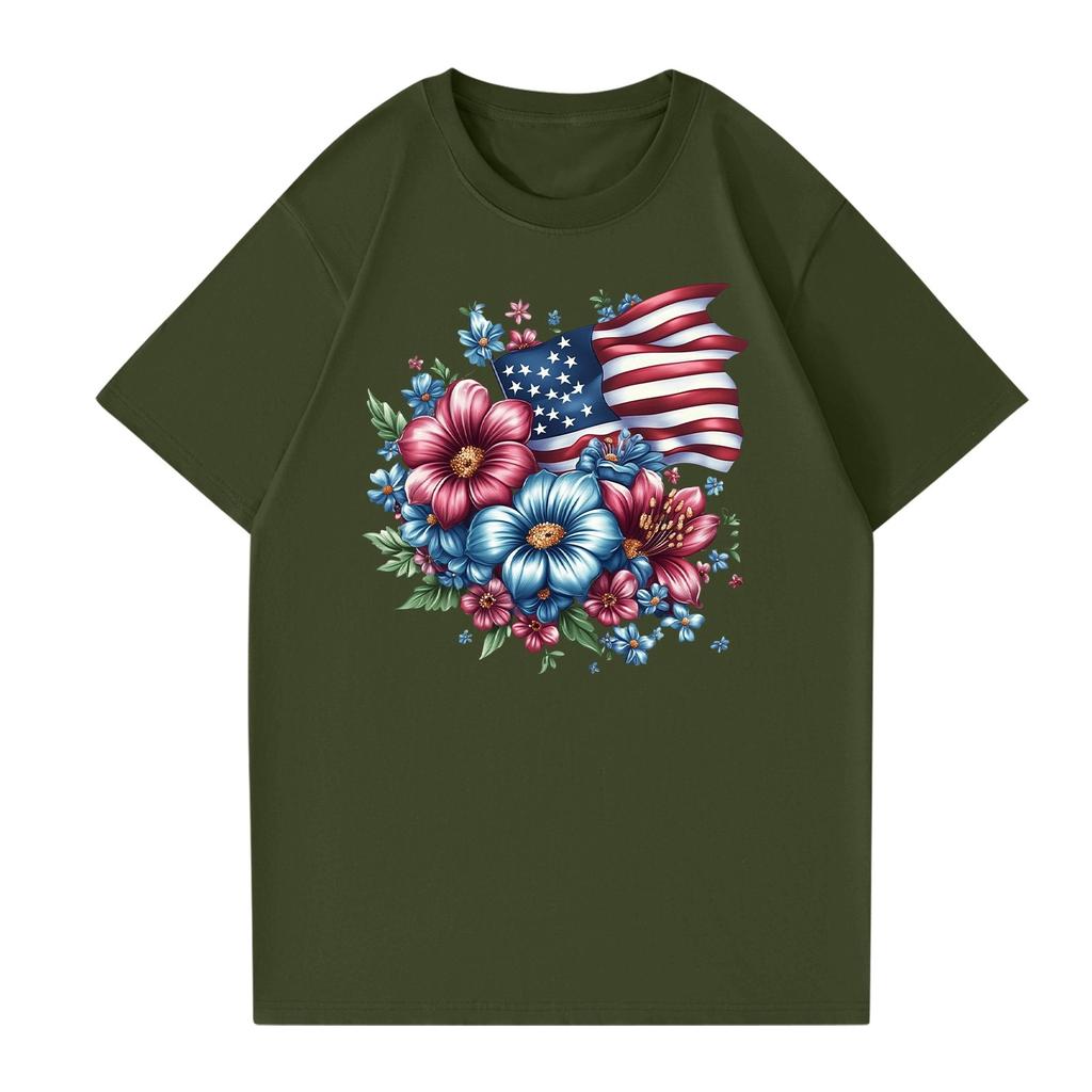 Damenmode Unabhängigkeitstag Bedrucktes Rundhals Kurzarm Freizeit T-Shirt Top