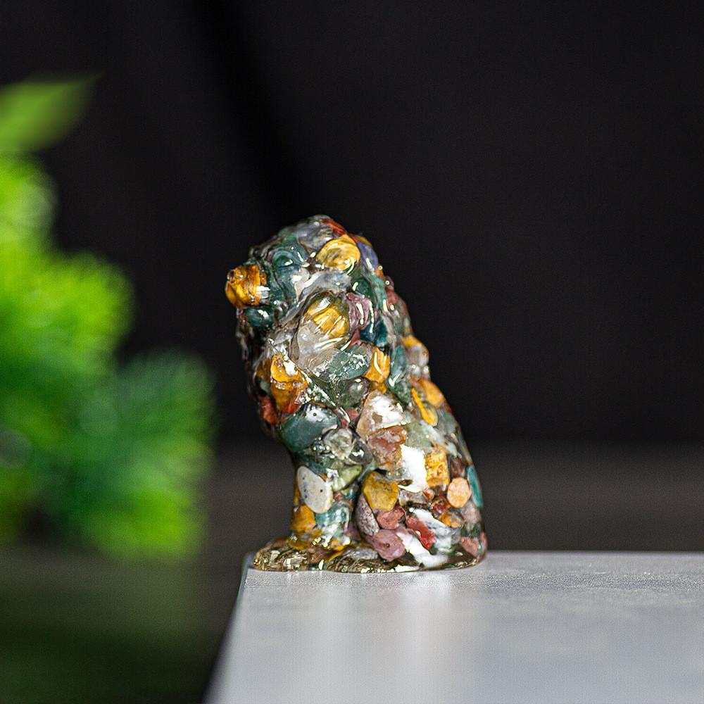 Löwenfigur aus Kunstharz und Kristall für die Dekoration von Zuhause oder Büro, gefertigt aus natürlichem Wasserkristall