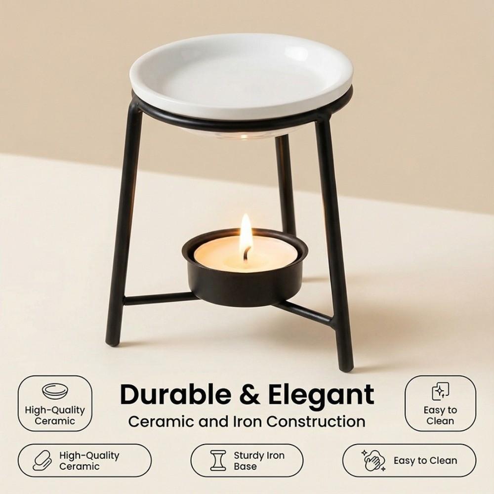 Ceramic Bowl Aromatherapy Stove Iron Base Tealight Holder Aroma Diffuser  Living Room