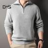 Men Fall Winter Sweater Lapel Loose Half Zipper Long Sleeves Mid Length Solid Color Retro Knitted Sweater