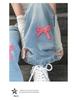 Girls' Chenille Bow Embroidered Fleece-lined Wide-leg Jeans - Stylish Autumn/Winter Slimming Pants