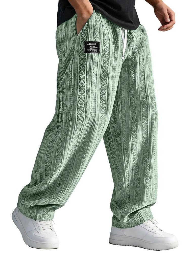European and American straight-tube loose-tie sports casual pants knitted jacquard trousers men's versatile
