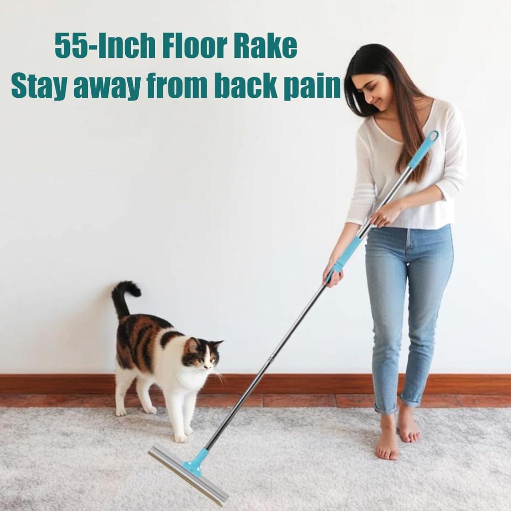 Pet Hair Carpet Rake, Carpet Hair Removal Tool 2 Piece Set, 2 in 1 Retractable Long-Handled Carpet Brush for Pet Hair for Carpets, Mats, Sofas