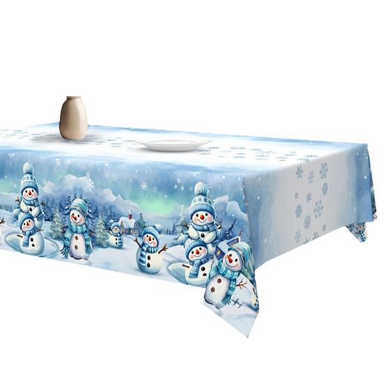 Christmas Tablecloth Winter Snowman Xmas Tree Wreath Design Rectangle Tablecloths Washable Fabric Table Cover