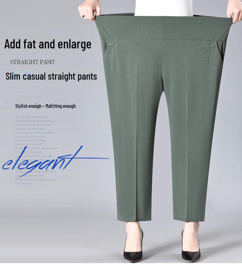 Dames Plus Size Effen Kleur Dunne IJszijde Negenminutenbroek Zomer Bovenkleding Rechte Casual Broek