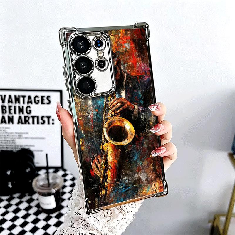 Saxophone Instrument Music Plating Phone Case For Samsung Galaxy S24 S25 FE S26 Edge S23 Ultra S22 S21 Plus S20 Anti-Fall Airaba
