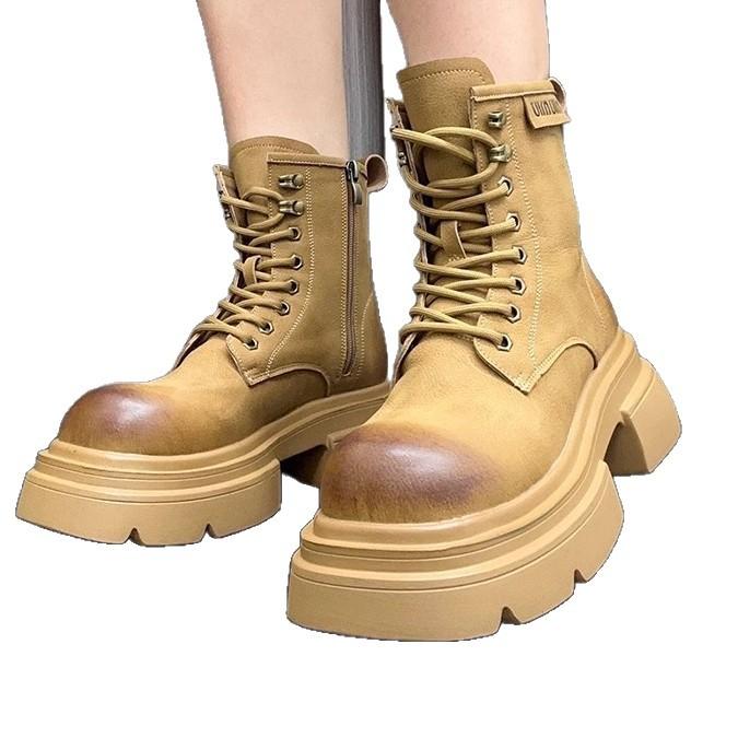 Thick-soled heightening Martin boots women's retro boots small casual rhubarb mountaineering boots