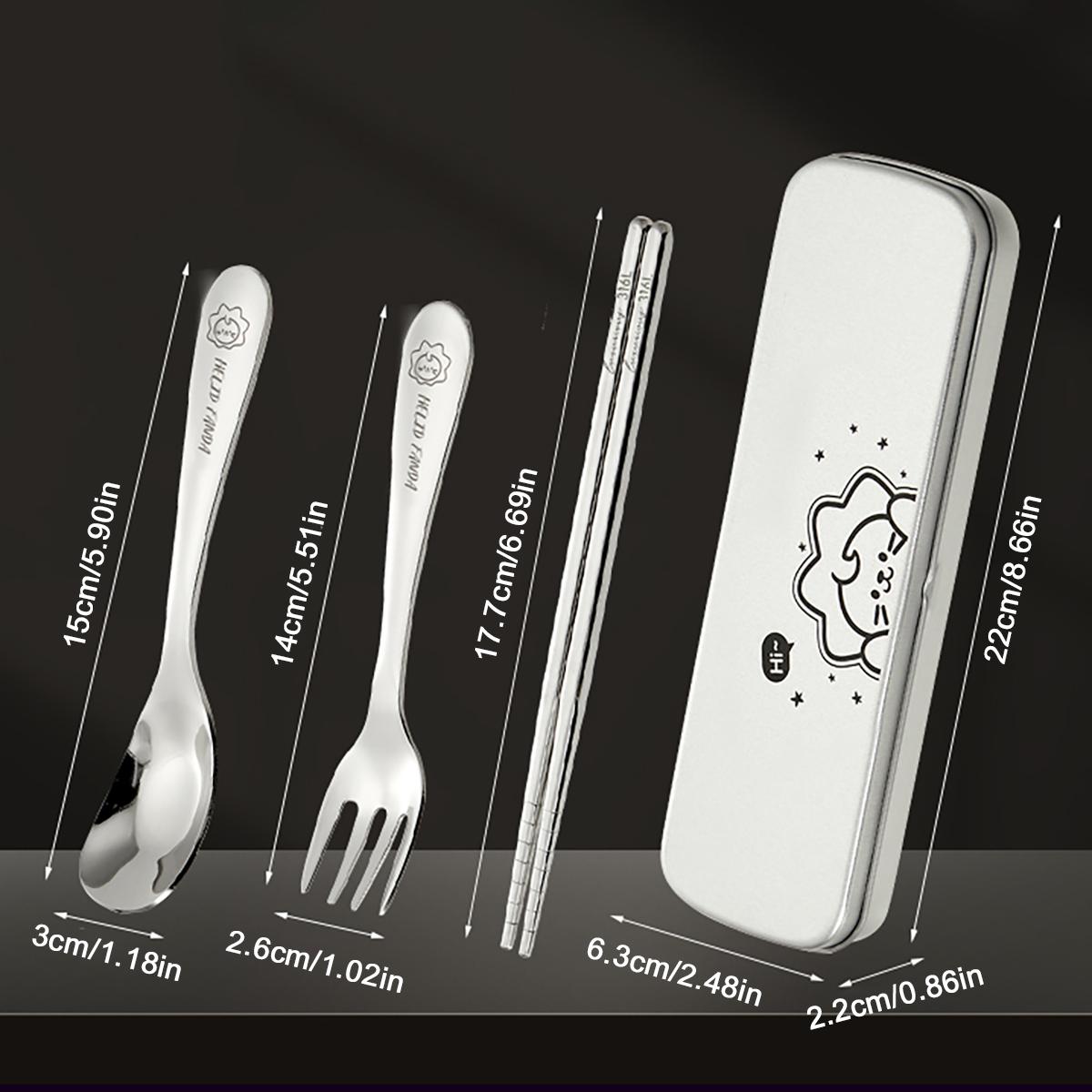 

Cute Portable Dinnerware Set 4Pcs/Set 316 Stainless Steel Fork Spoon Chopsticks With Cutlery Box Travel Picnic Outdoor Flatware