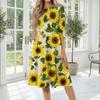 Women's Casual Fashion Round Neck Three Quarter Sleeve Printed Midi Dress