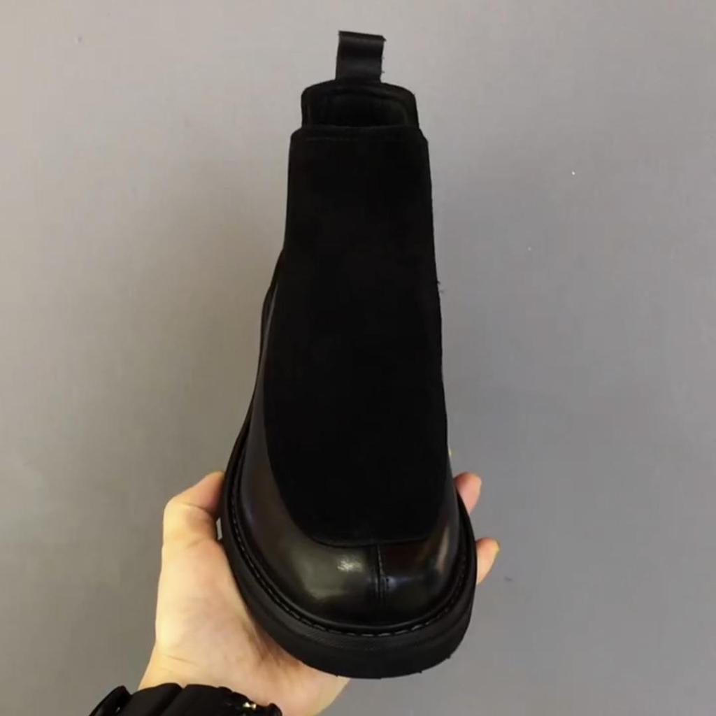 Botki Chelsea męskie jesienne w stylu brytyjskim wysokie skórzane na platformie botki typu cigarette modne męskie wsuwane botki Martin