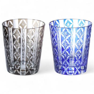 Mizukage Kiriko Pair Glass Cups 220cc Brown Blue Bishou Current Model J-kitchens 79xH90mm Cloisonné &