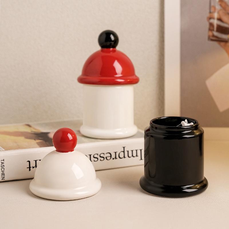 Beihanmei Ceramic Toothpick Holder & Swab Jar: Cute, Creative Storage for Living/Dining Room.