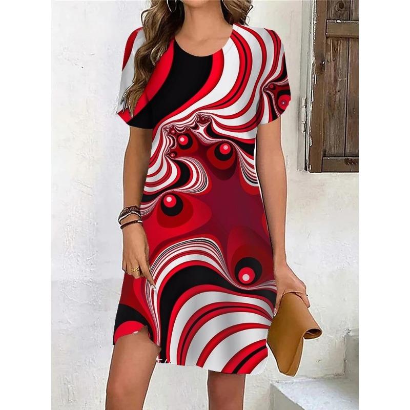 Summer Short Sleeved Dress Loose Casual Plus Size Dress Flower Print Dress Mini Skirt