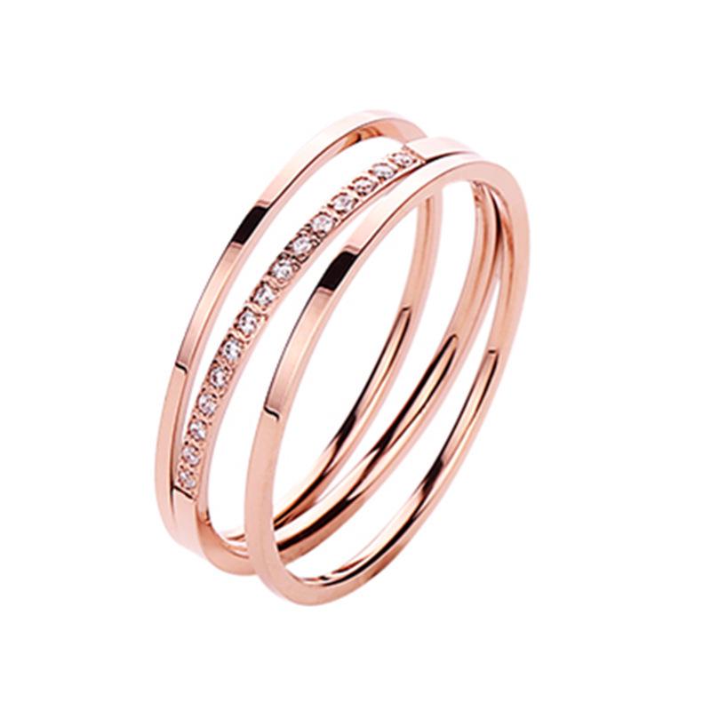 Korean Three-Layer Diagonal Micro-Diamond Titanium Steel Ring - Fashionable Index Finger Jewelry