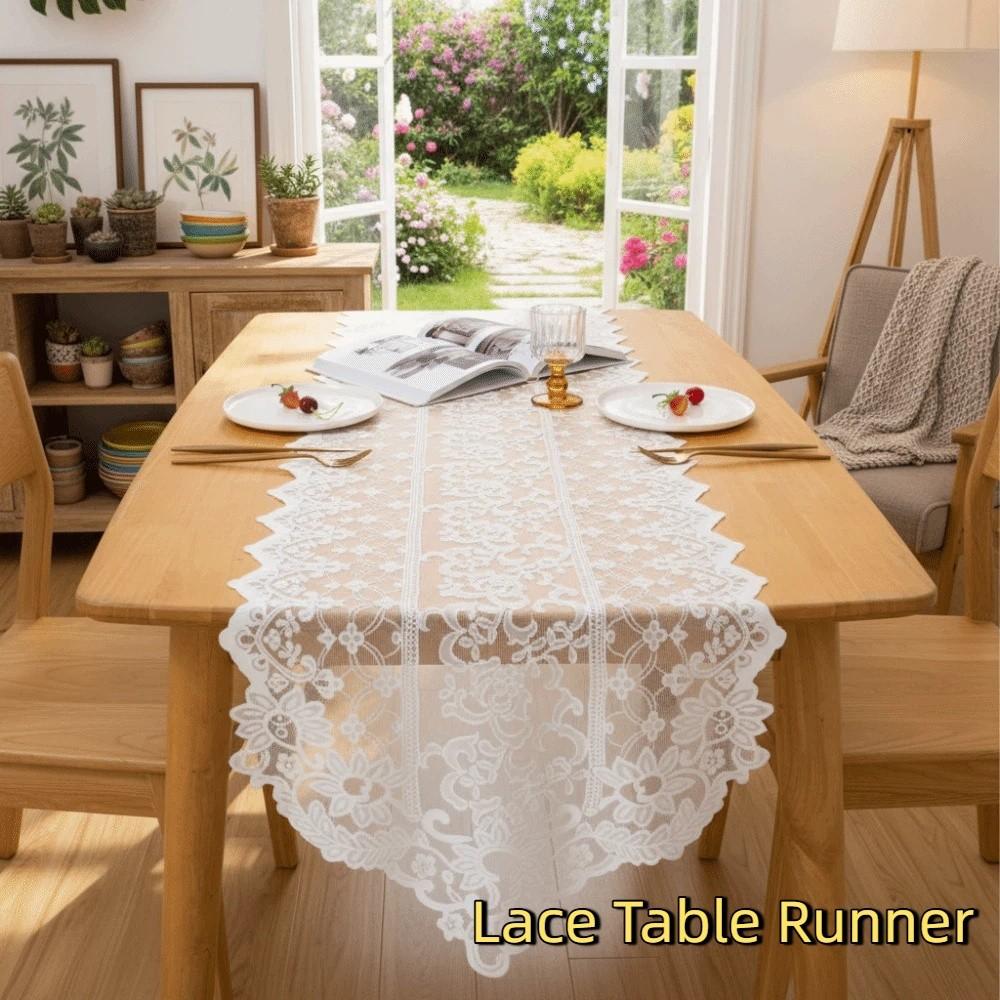 Elegant Lace Table Runner Long Strip Shape Table Flag Minimalist Vintage Tablecloth  Wedding Decor