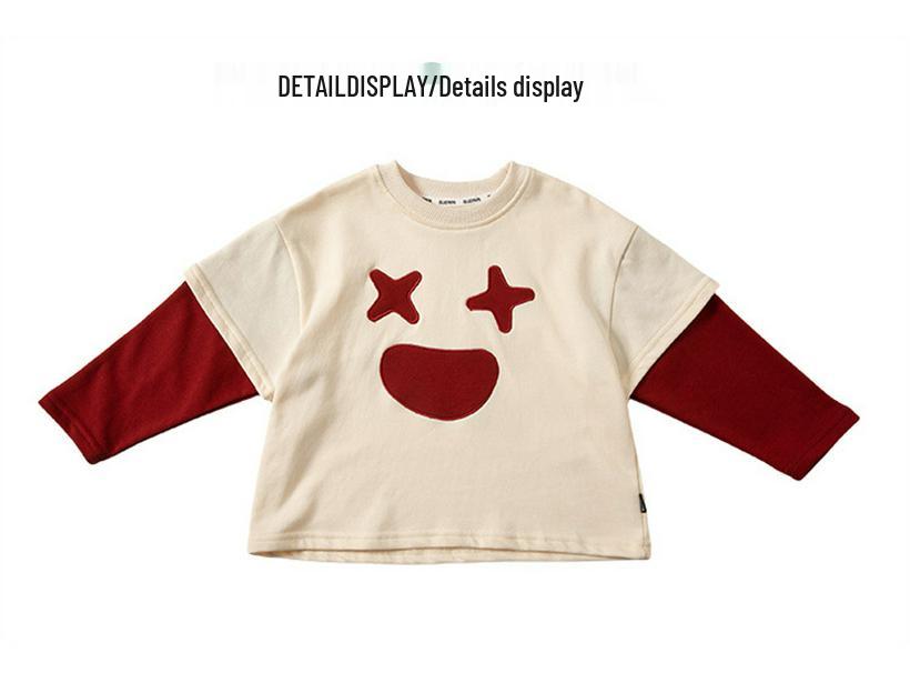 2025 New Girls' Stylish Fake Two-Piece Sweatshirt for Spring and Autumn