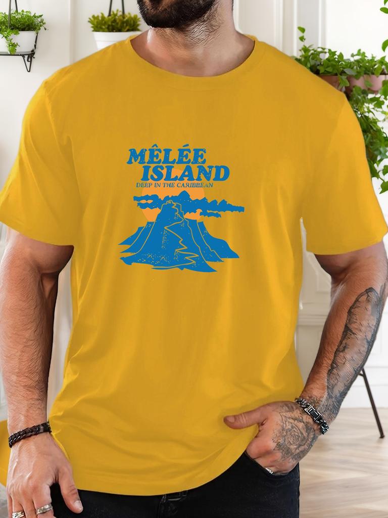 T-shirt Men's 100% Cotton Island Printed Summer Round Neck Oversized Tee Casual Breathable High Quality Short Sleeve Top for Men