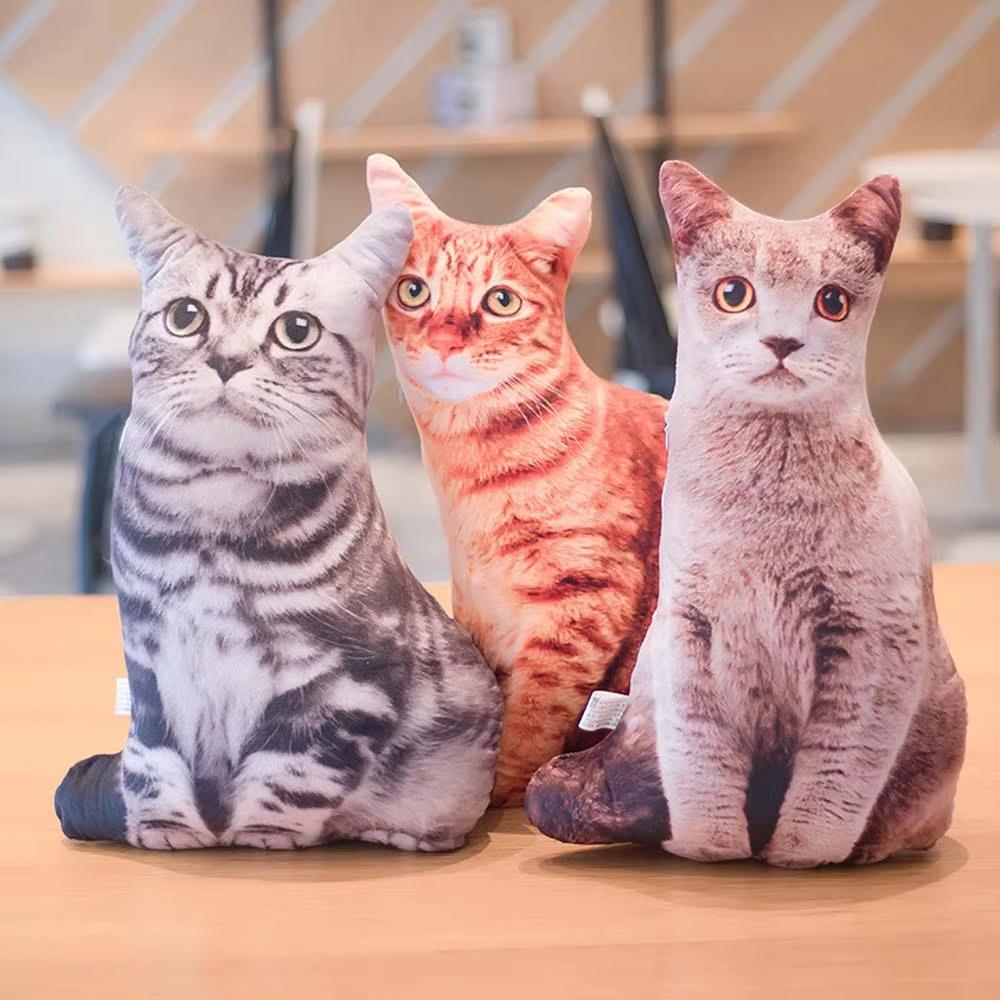 3D/35cmCat Figures Pillows Soft Simulation Cat Shape Cushion Sofa Decoration Throw Pillows Cartoon Plush Toys Friend Kids Gifts