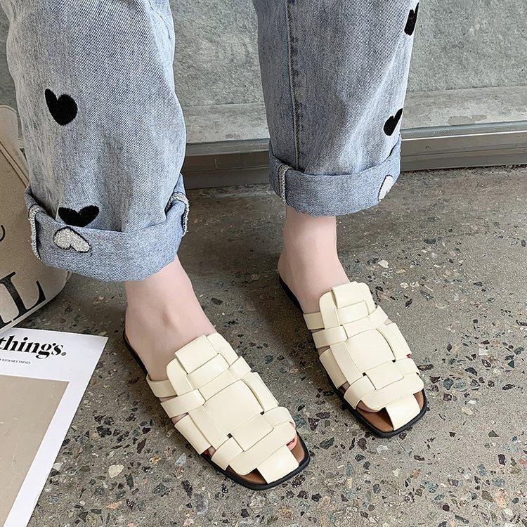 Spring and summer new British style woven with bag head half drag lazy slippers flat shoes sandals