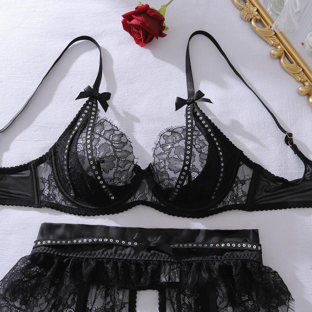 Women's Sexy Lingerie Set Hollow Out See-Through Allure Lingerie Set Push-Up Shaping Bra & Panty Set