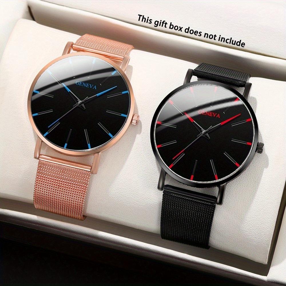 Genevn Watch 2-Piece Set Men S Mesh Strap Watch Quartz Watch Set
