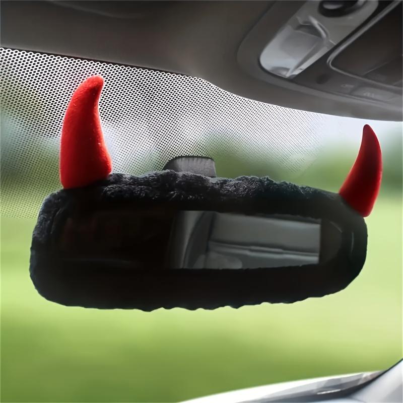1pc Creative Rearview Mirror Cover, Cute Devil Horn Rearview Mirror Ornament, Interior Accessory