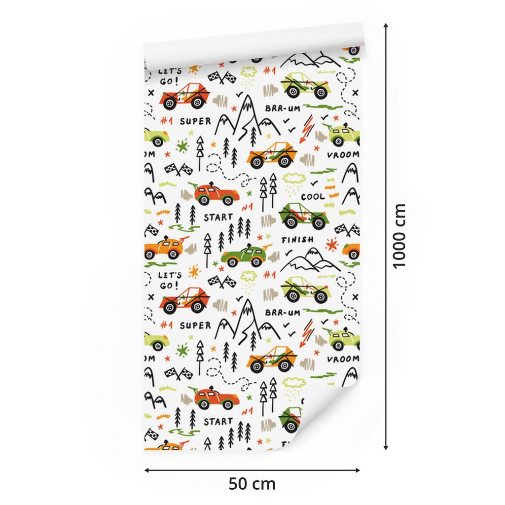 Wallpaper Colorful cars trees mountains for living room and bedroom 50x1000