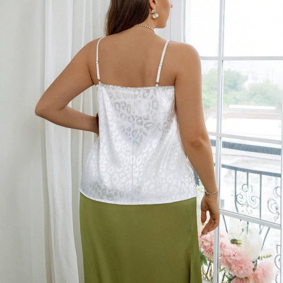 Plus Size Leopard Jacquard Lace Camisole with Thin Straps - European & American Style