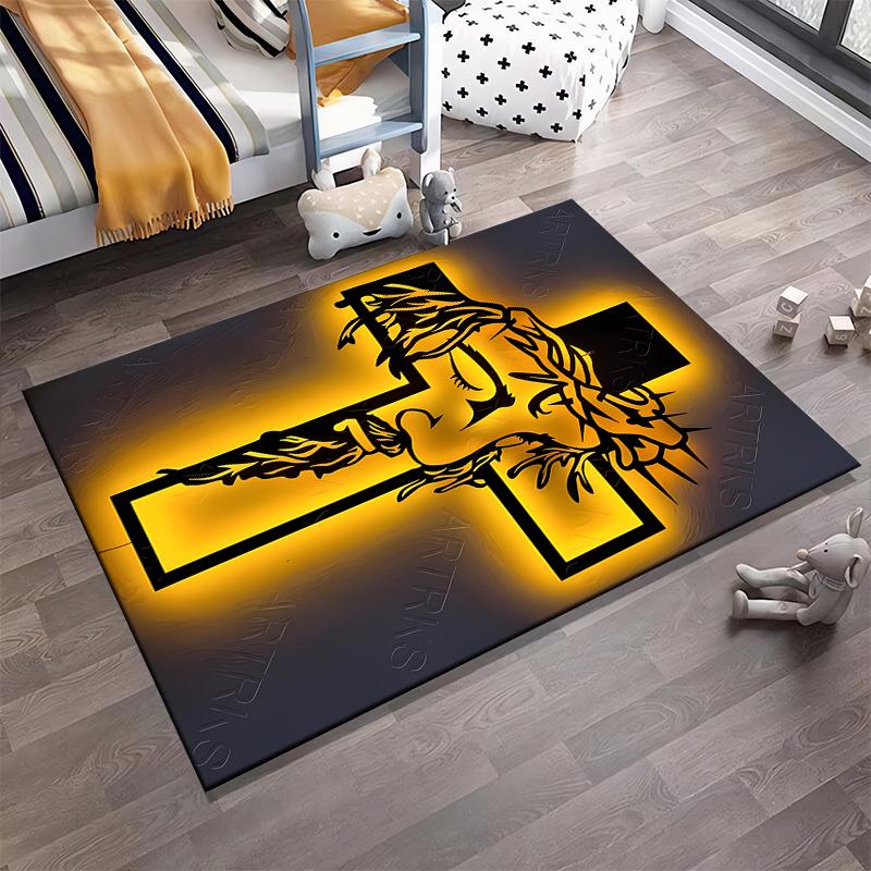 Christ Cross Printed Flannel Non-Slip Carpet Suitable for Living Room Home Decor