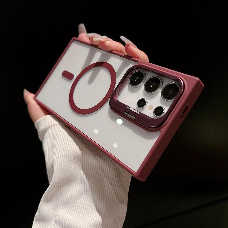 Suitable for Samsung S25 Ultra Magnetic Phone Case S24Plus Hidden Metal Lens Bracket S23 Transparent S24