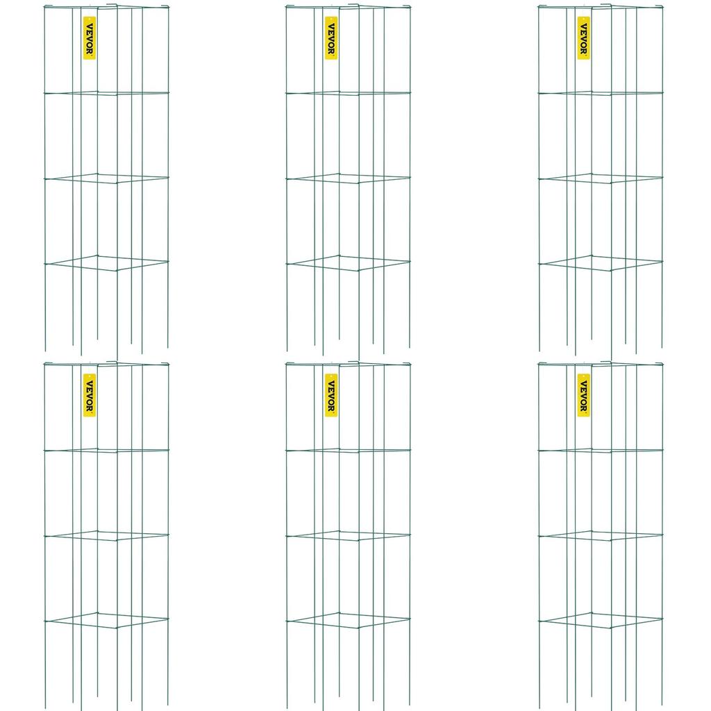 Tomato Cages, 14.6" X 14.6" X 39.4", 6 Packs Square Plant Support Cages, Green PVC-Coated Steel Tomato Towers for Climbing Vegetables, Plants,