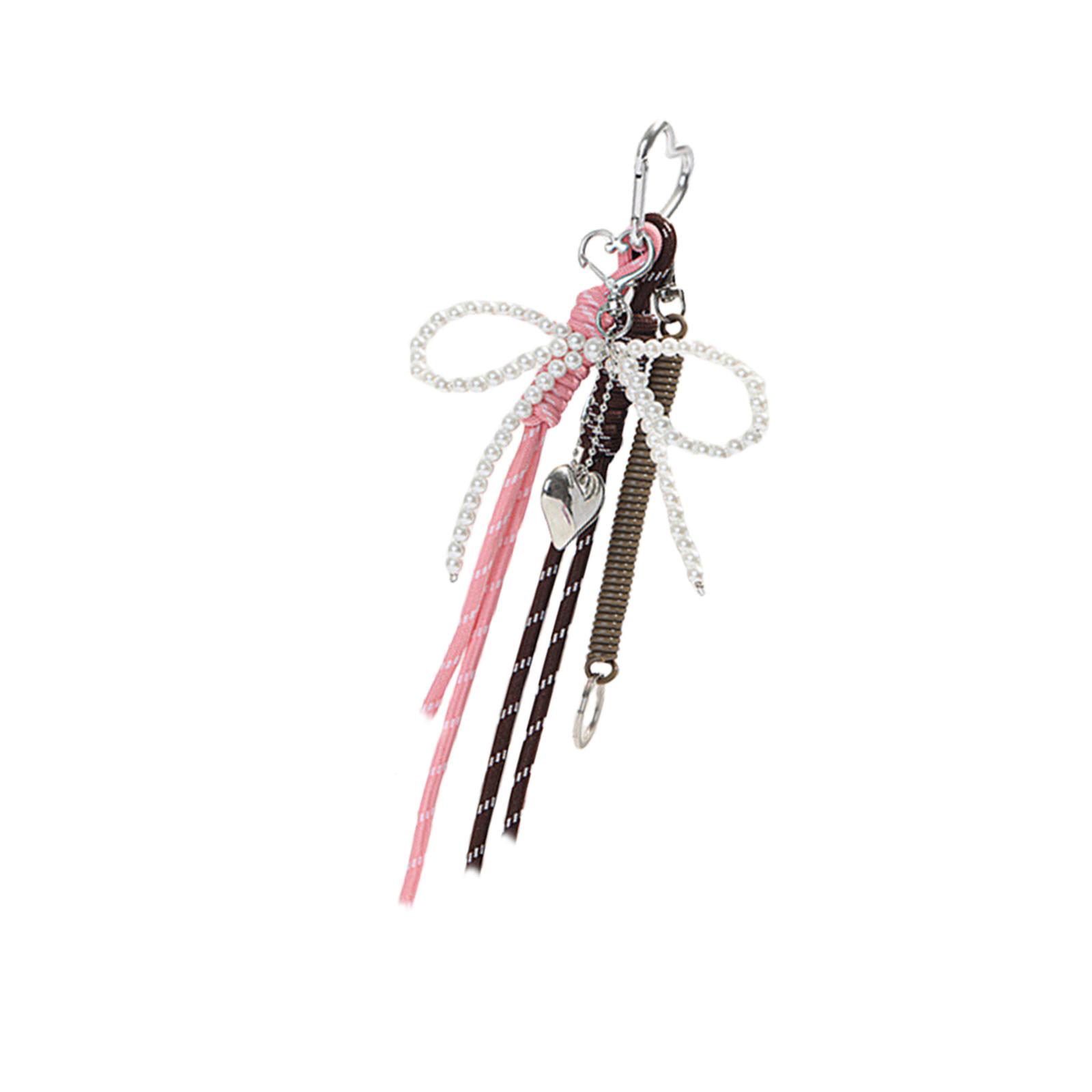 

Жемчужный брелок с бантом и плетеным шнурком, красочный аксессуар для ключей, модный шарм для сумки для женщин и девушек коричневый