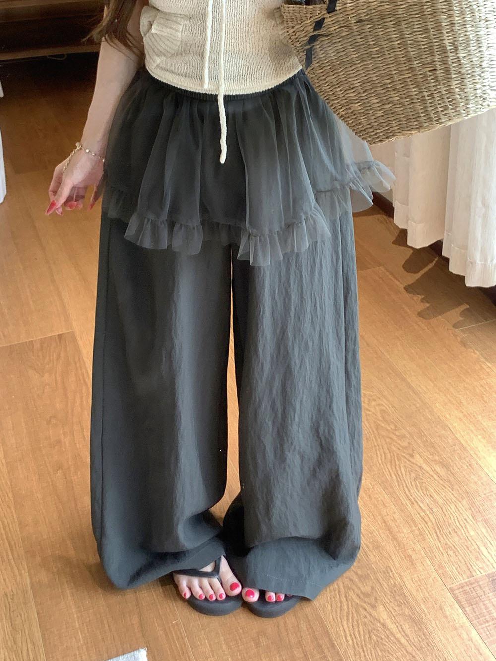 

High-Waisted Mesh Spliced Two-Piece Wide-Leg Pants for Women Small