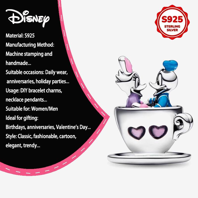 New Disney 925 Silver Winnie & Stitch Charms for Bracelet Necklace DIY Jewelry Gifts Holiday Party