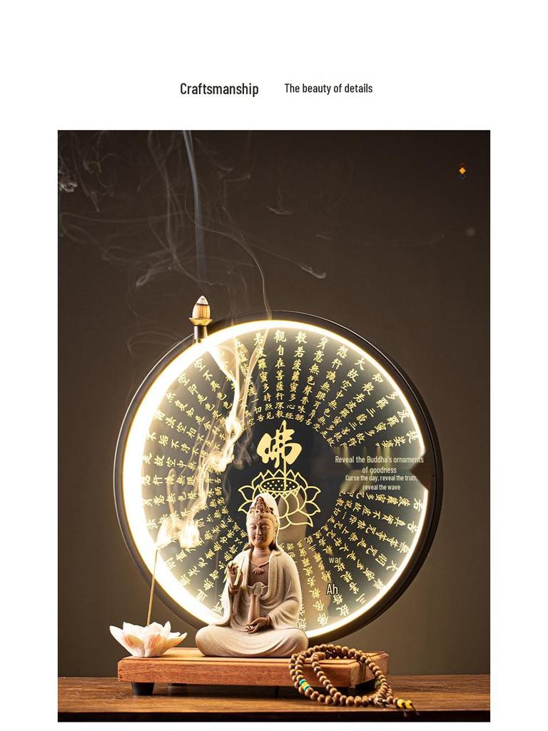 Ceramic Seated Guanyin On Lotus with Light Ring and Anjali Mudra for Home Decor