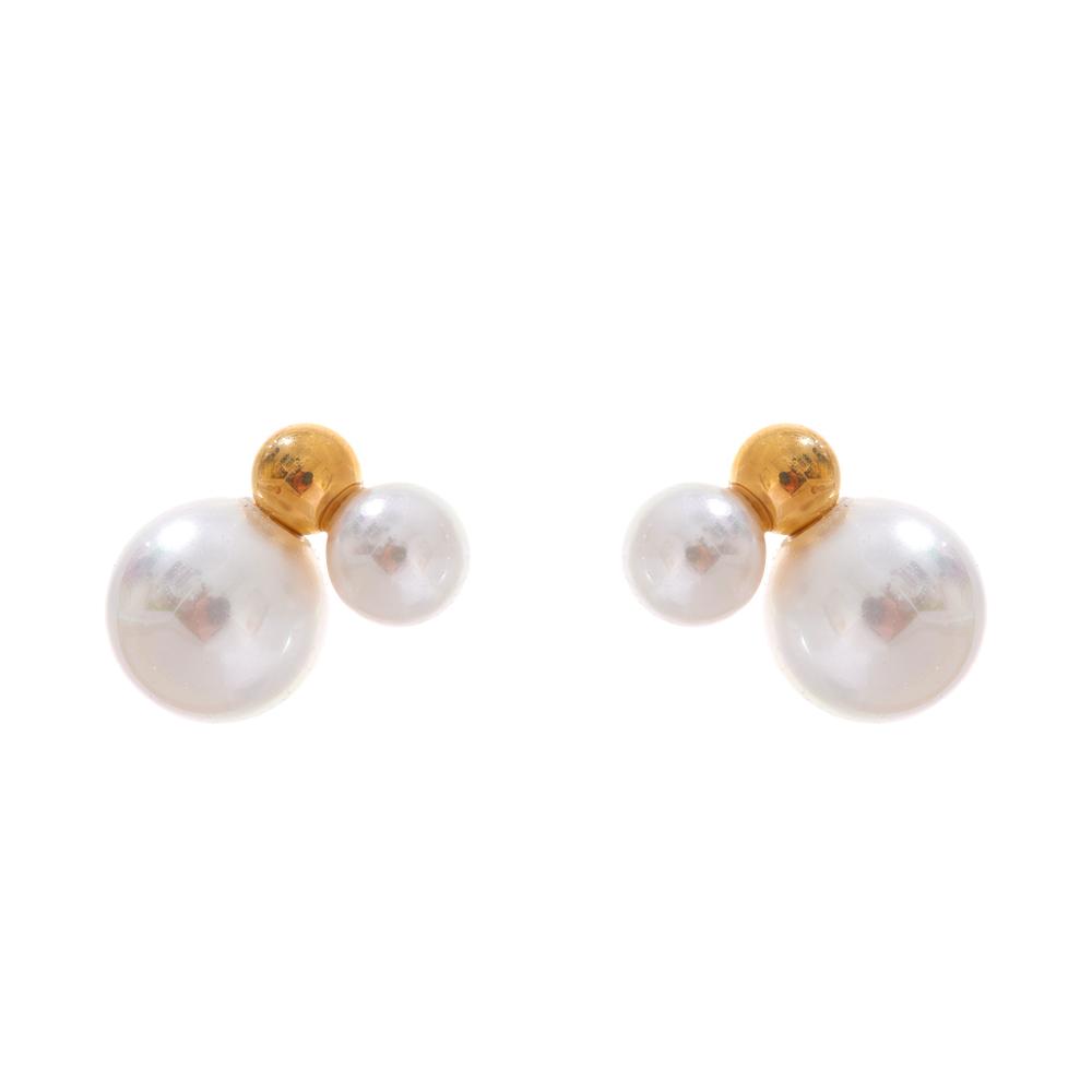 

Yhpup Korean Style Imitation Pearls Round Stud Earrings Charm Stainless Steel Small Golden Daily Jewelry Gold Platinum Plated