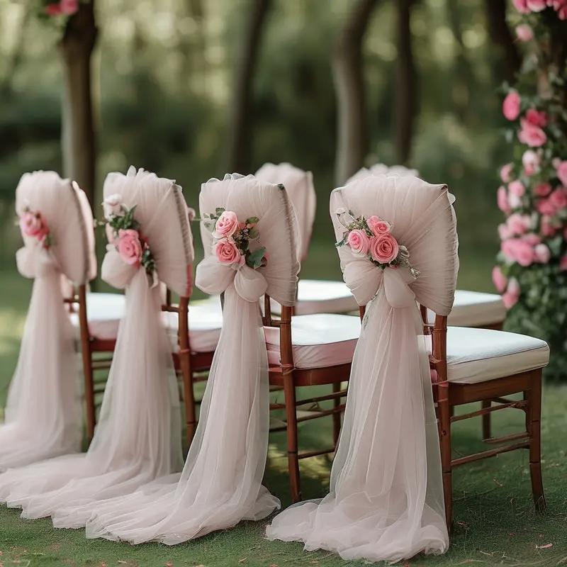 24Pcs 70x200cm Wedding Chair Decor Semi Sheer Tulle,for Wedding,Party,Churches,for Aisle Accents and Chair Adornments,Gift Decor