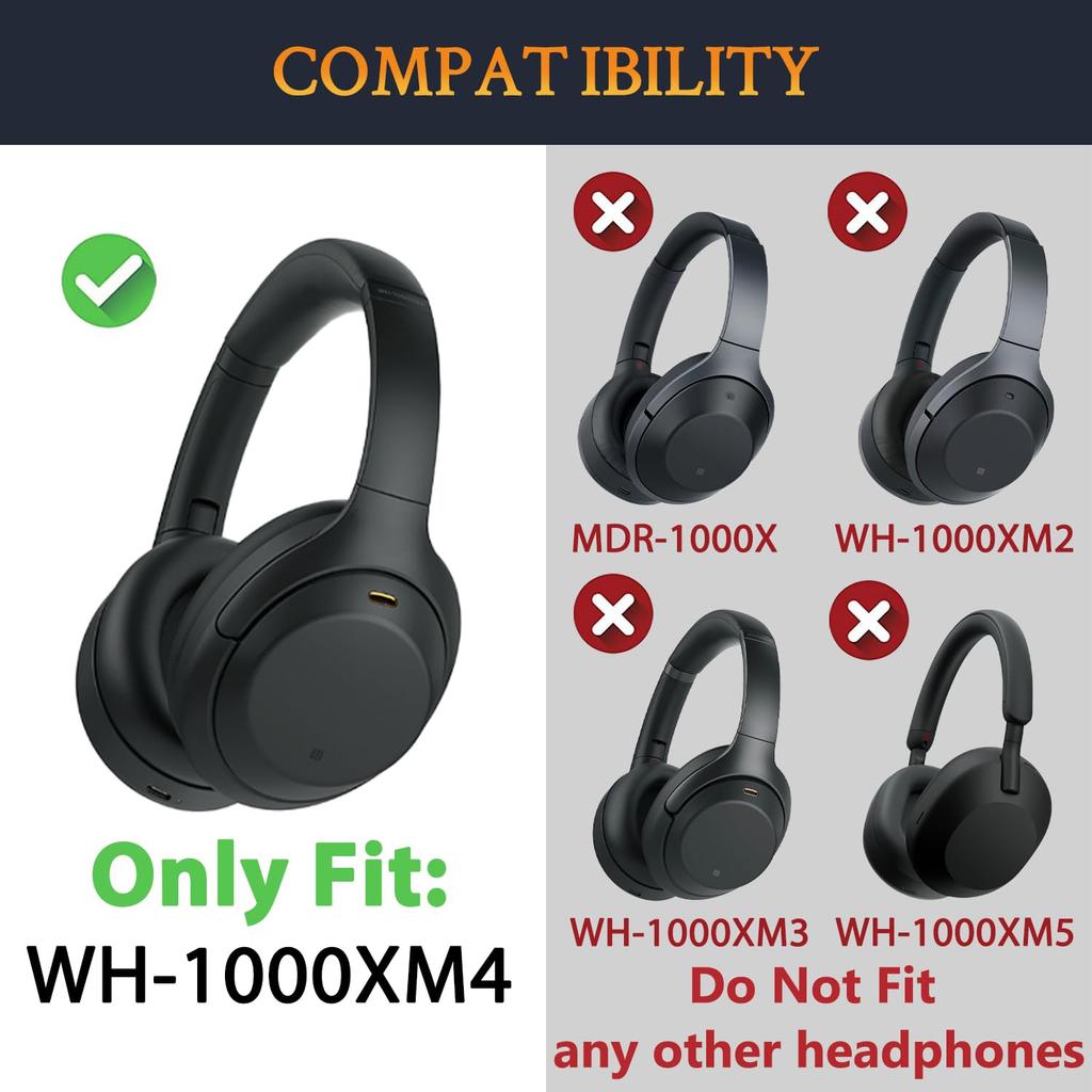 SOULWIT Replacement Ear for Sony Compatible Headphone Pads with Soft Leather and Foam for Extra Thickness Pads/Cushions WH-1000XM4 (WH1000XM4)